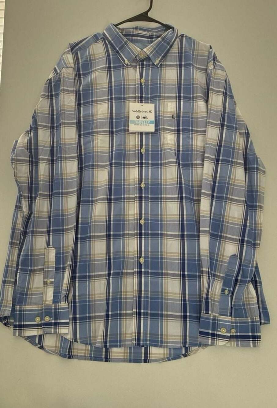 Saddlebred Traveler Classic Fit Adaptive Cool Plaid Button Down Shirt XL